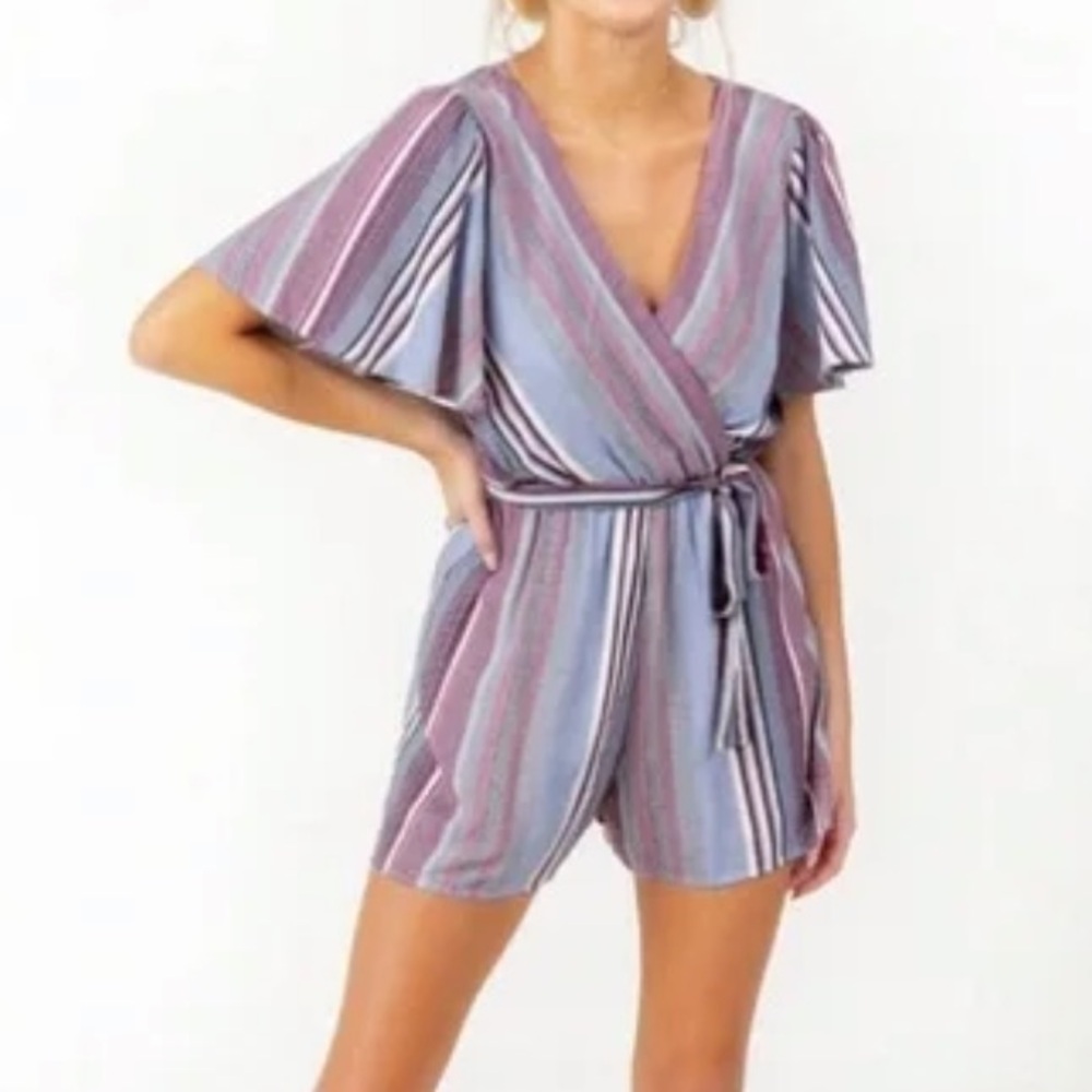 4/$10 Trixxi Striped Shorts Romper Open back